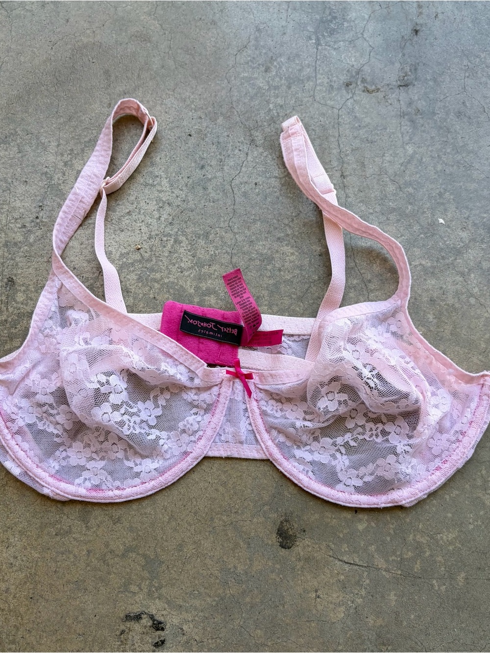 Pink Lace Underwire Bra with Sheer Floral Lace